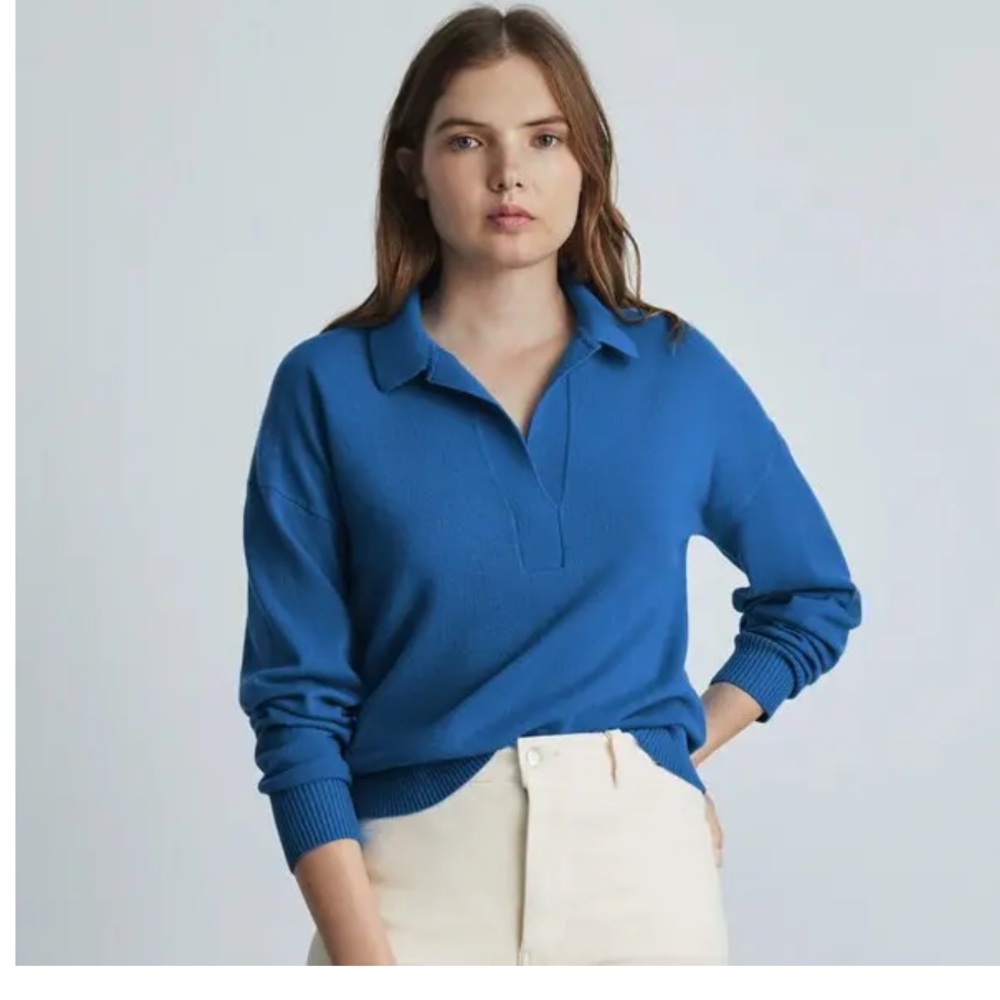 Everlane Cashmere Polo Sweater in Blue Long Sleeve V Neck X-Small